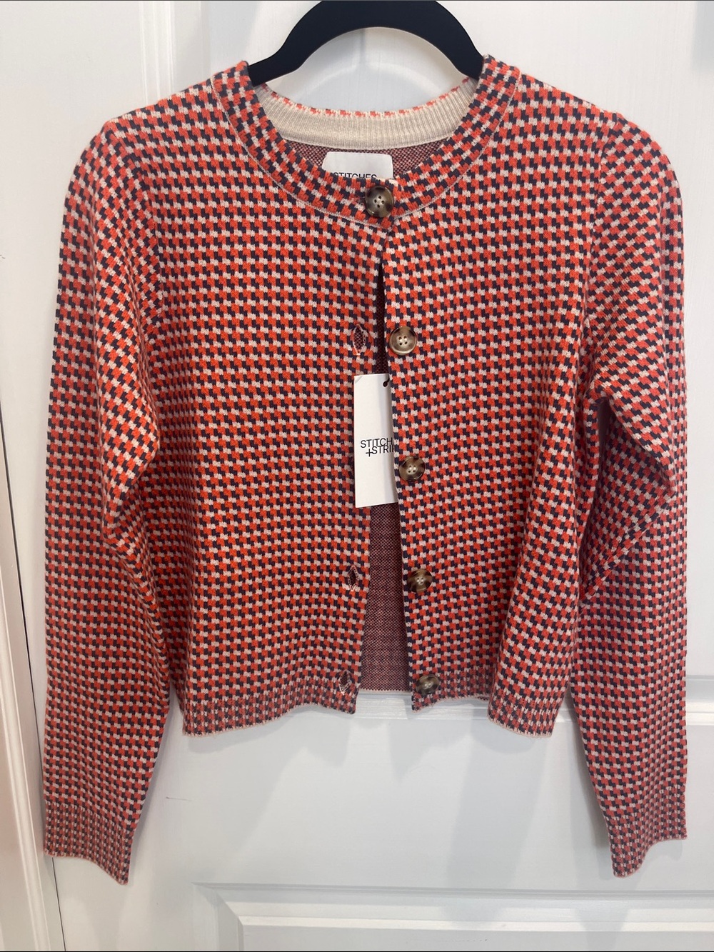 Stitches & Stripes Red Houndstooth Knit Blazer Jacket